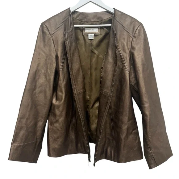 Vintage Preston & York Metallic Brown Leather Jacket Coat Women Bronze sz XL - Picture 4 of 9